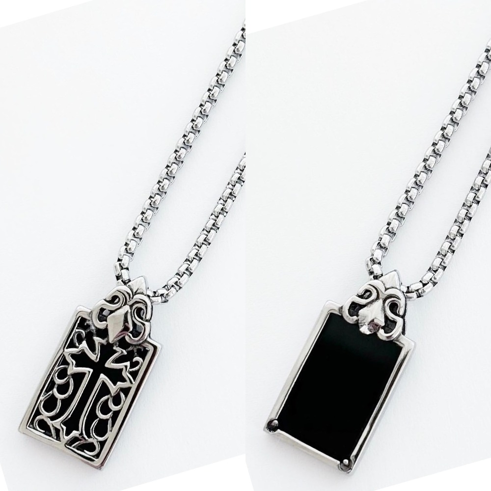 Double-sided black cross mirror necklace