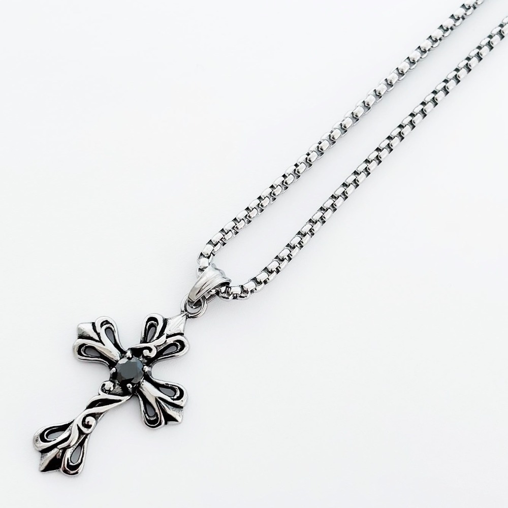 Elf Black Cubic Cross Necklace