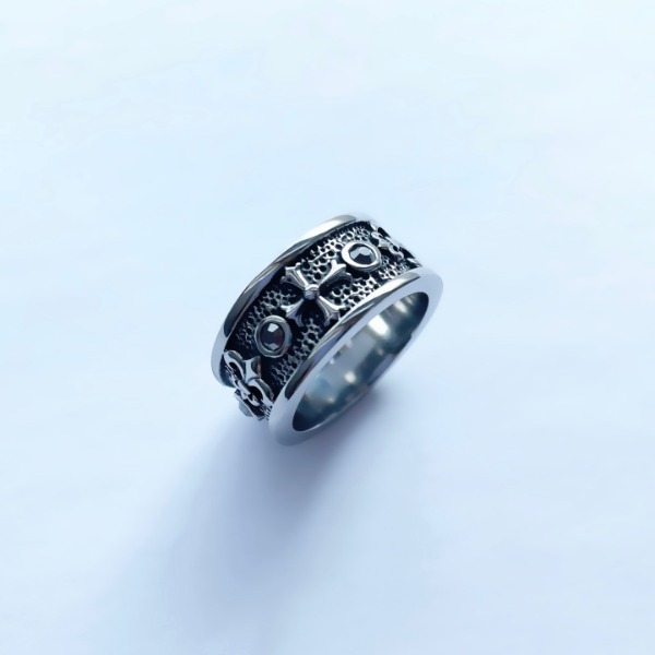 Two Pattern Black Cubic Ring