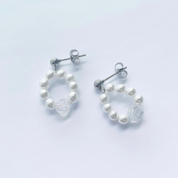 (한쌍판매) Pearl round form Cubic Earring