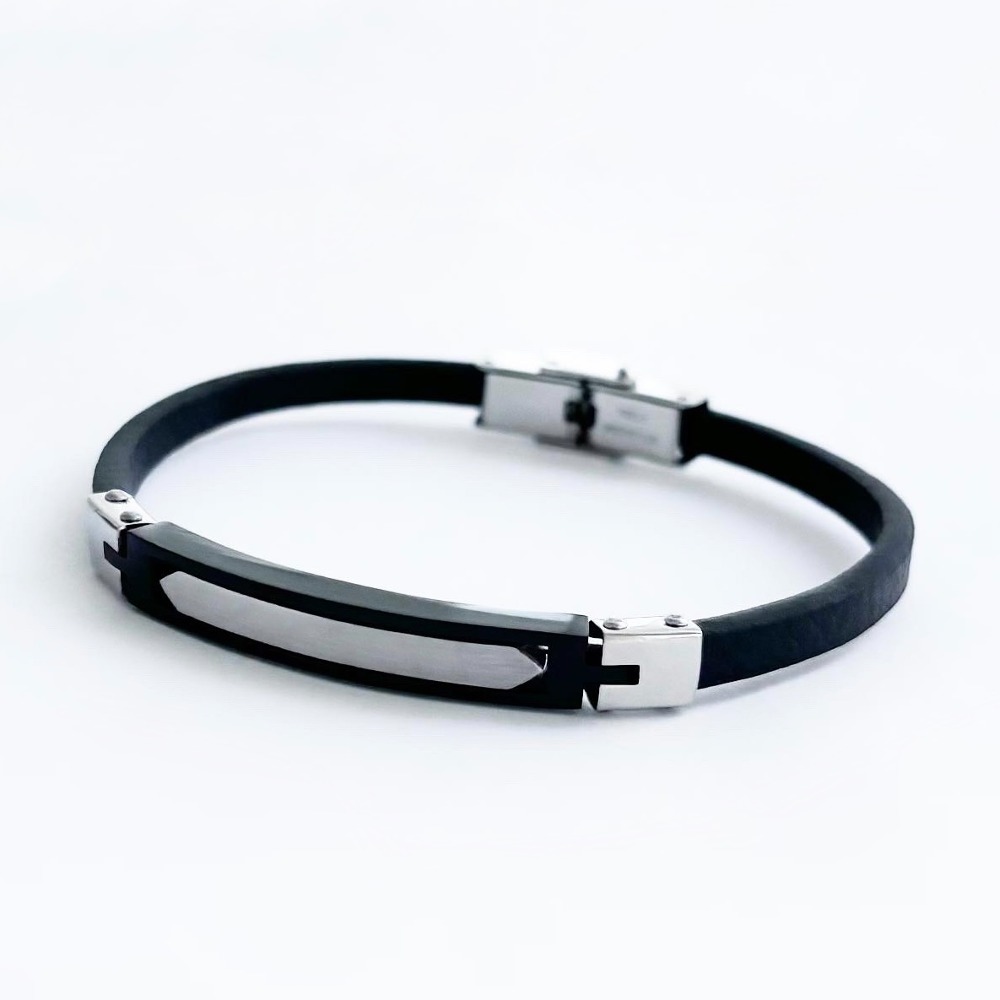 Leather Basic Long Silver Bracelet